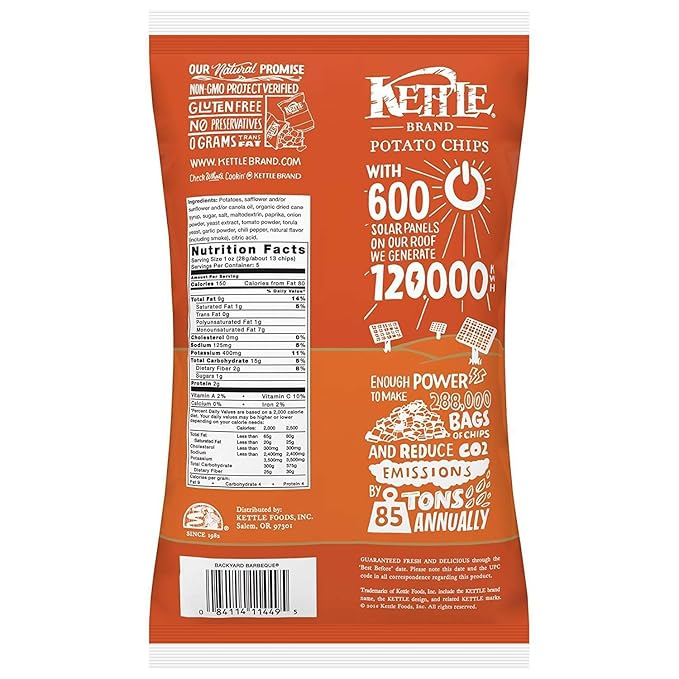 Kettle Brand Potato Chips, Backyard Barbeque Bags, 5 Ounce (Pack of 8)