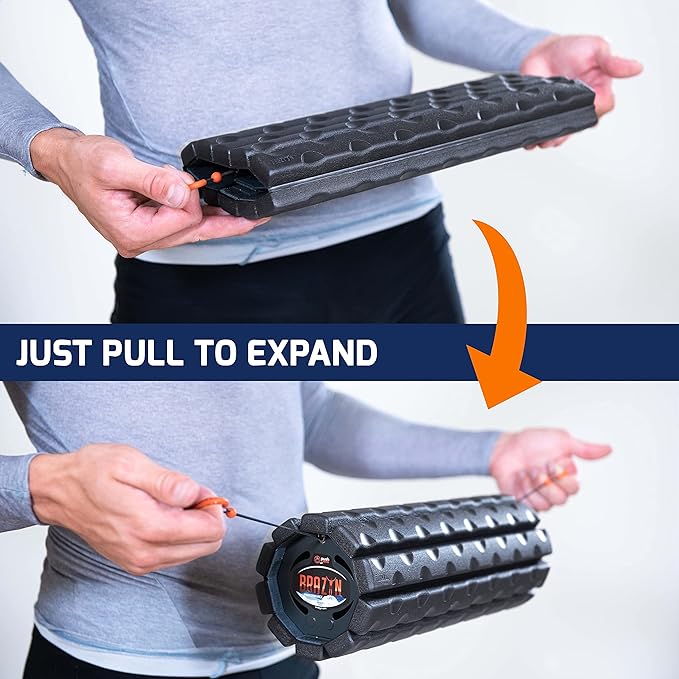 Brazyn Morph Foam Roller (Bravo-Midnight) Collapsible Travel Foam Roller for Pain Relief, Workout Muscle Recovery, Back Massager, Deep Tissue Leg Massage, Back Cracker, Stretcher; Small, Portable