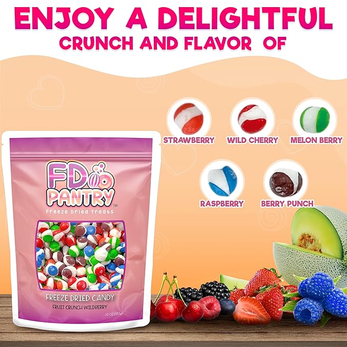 Fruit Crunch Wildberry Freeze-Dried Candy, 10 oz, Assorted Wild Berry Flavors, Large Pouch, Ideal Gift Snack Treat