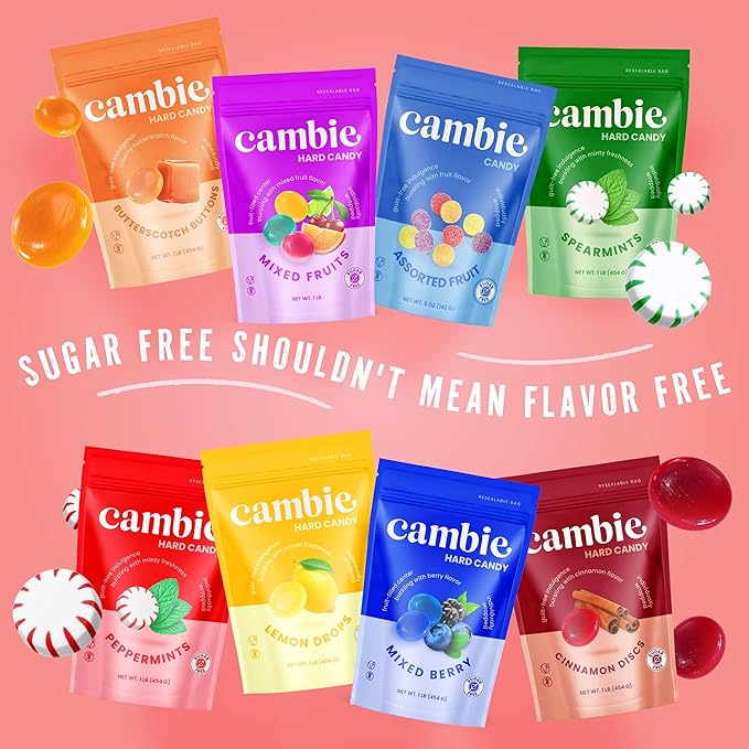 Cambie Sugar Free Hard Candy, 1 lb of Sugar Free Candy Individually Wrapped, Mixed Fruit