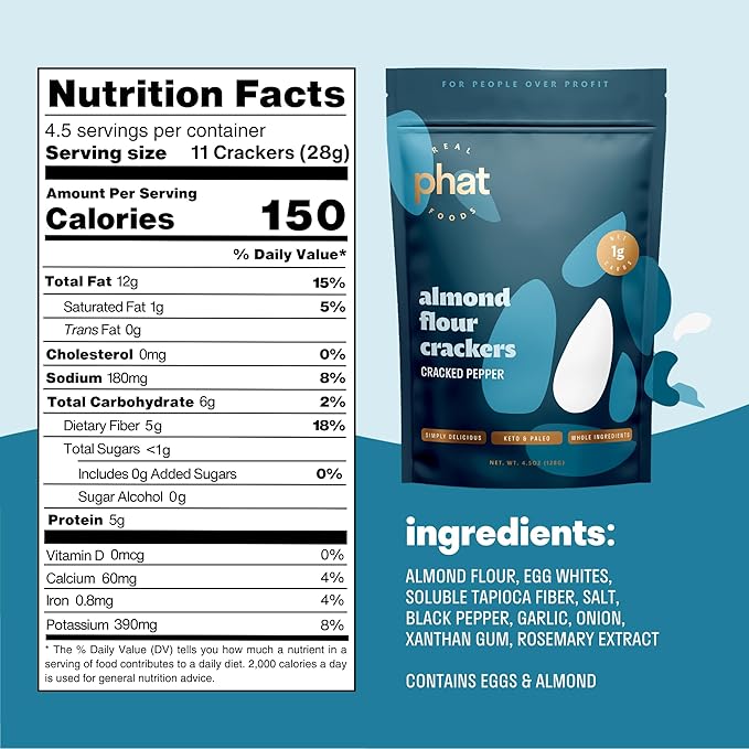 Almond Flour Crackers by Real Phat Foods - Low Carb, Gluten-Free Keto Crackers - Variety Pack of 3 (Original, Rosemary, Pepper)