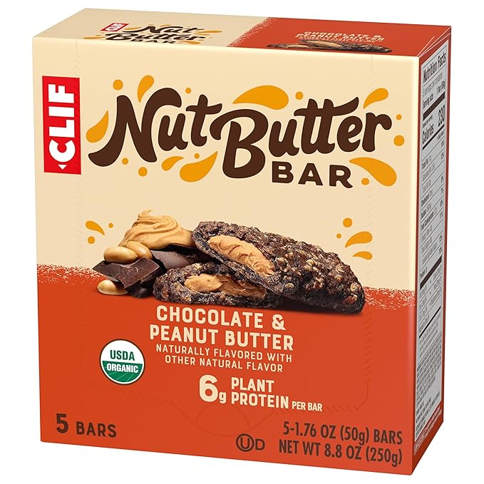 CLIF Nut Butter Bar - Chocolate Peanut Butter - Energy Snack Bars - Non-GMO - USDA Organic - Plant Based - Low Glycemic - 1.76 oz. (5 Pack)