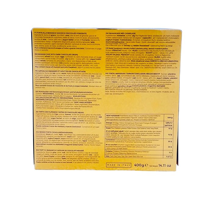 Chocolitaly Italian Cake – Banana & Chocolate Chip Flavor | 400g Each | Pack of 3 | Soft & Moist Sponge Dessert | Made in Italy | Ready to Serve Shelf-Stable Cake