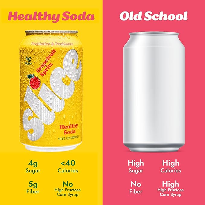 Slice Healthy Soda, Grapefruit Spritz, Prebiotic & Probiotic Soda Pop, 5g Fiber, 35 calories, 12 fl oz 12 Pack
