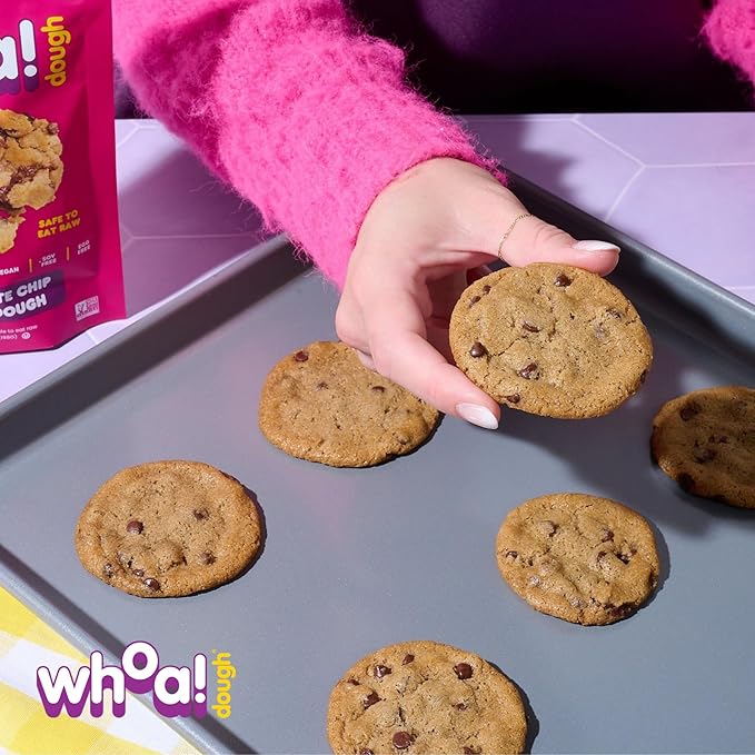 Whoa Dough Ready to Bake Cookie Dough Chocolate Chip – Certified Non-GMO, Kosher, Gluten Free – Plant-Based Snack Dough Made with Real Ingredients – 24 Pack