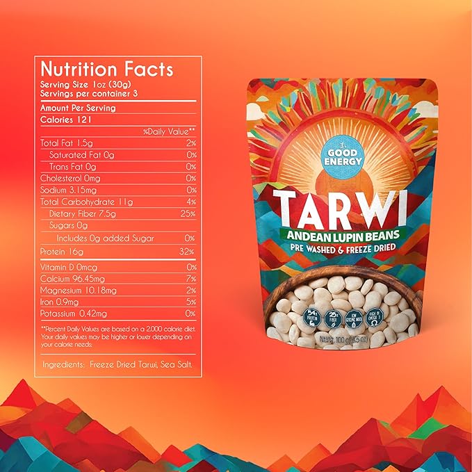 Tarwi Snack | Naturally Activates Body's Glp 1 Response | Reduces Hunger | Stabilizes Sugar | High Protein and Fiber | Just 1 Natural Ingredient | Plant-Based Vegan Snack | Keto Superfood | 3.5oz Pouch