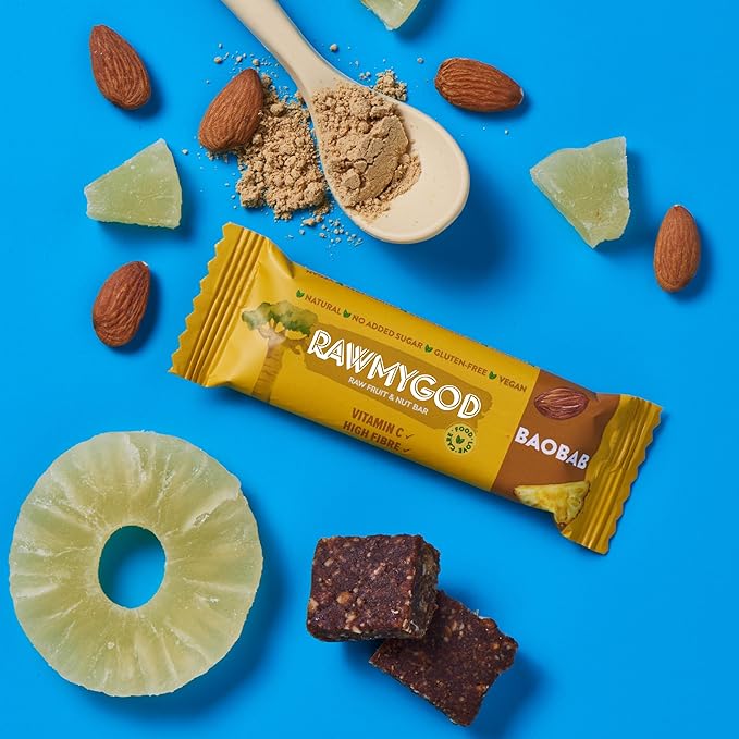 RAWMYGOD Fruit and Nut Bars, Gluten Free, Vegan, No Added Sugar (20 bars, Vitality Pack - 5 Prebiotic, 5 Moringa, 5 Baobab, 5 Daily)