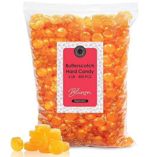 Butterscotch Hard Candy - 6 Pounds Bulk - Individually Wrapped Butter Scotch Yellow Candies - 450 Pieces