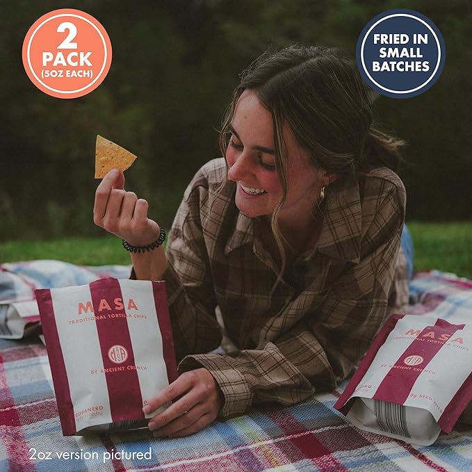 MASA Chips - Cobanero Tortilla Chips - Handmade Corn Tortillas - Spicy Chips & Snacks - Naturally Grown Yellow Corn, Made with Grass Fed Tallow, Sea Salt, Chili - 2 Pack 5 Ounce Each