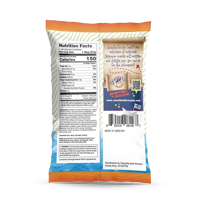 Japanese Tempura Seaweed Chips, Noriten – Sriracha Flavor | 0.95oz x 5 Pack | Made in Japan by Swashbuckle Snacks
