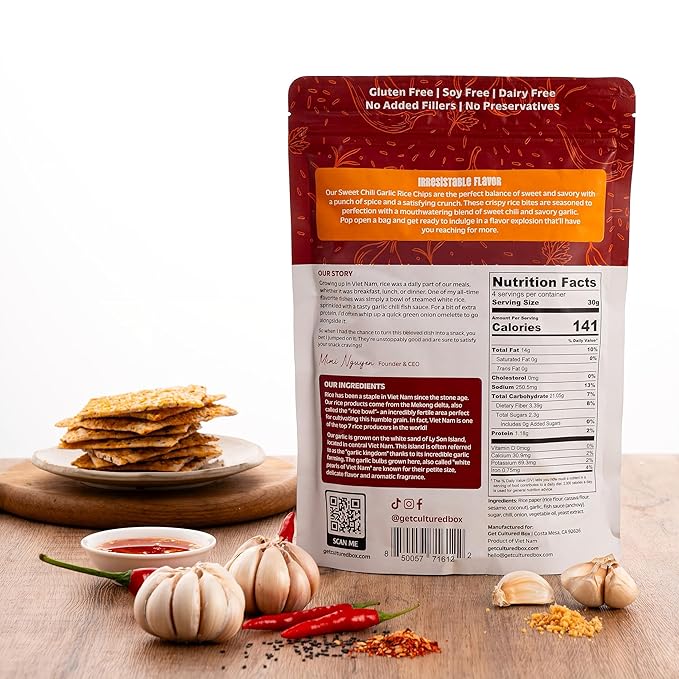 Get Cultured Sweet Chili Garlic Baked Rice Chips, Crispy and Crunchy Rice Chip Snack – Gluten & Dairy Free, No Preservatives – Healthy Snack Pack for Adults and Kids | 4.2 Oz Resealable Bag (1Pack)