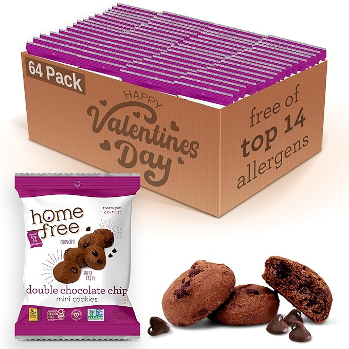 Homefree Treats You Can Trust Gluten Free Mini Cookies, Single Serve, Double Chocolate Chip, 0.95 Ounce (Pack of 64)