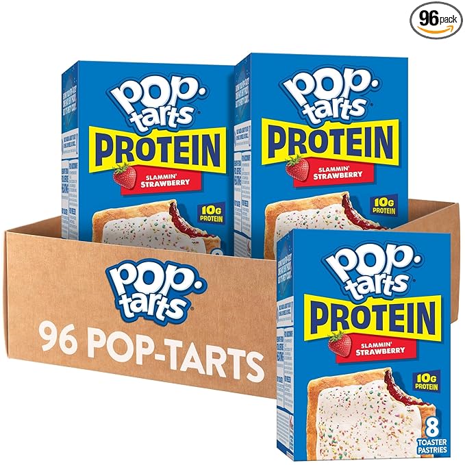 Pop-Tarts Protein Toaster Pastries, 10g Protein, Slammin' Strawberry (96 Pop-Tarts)
