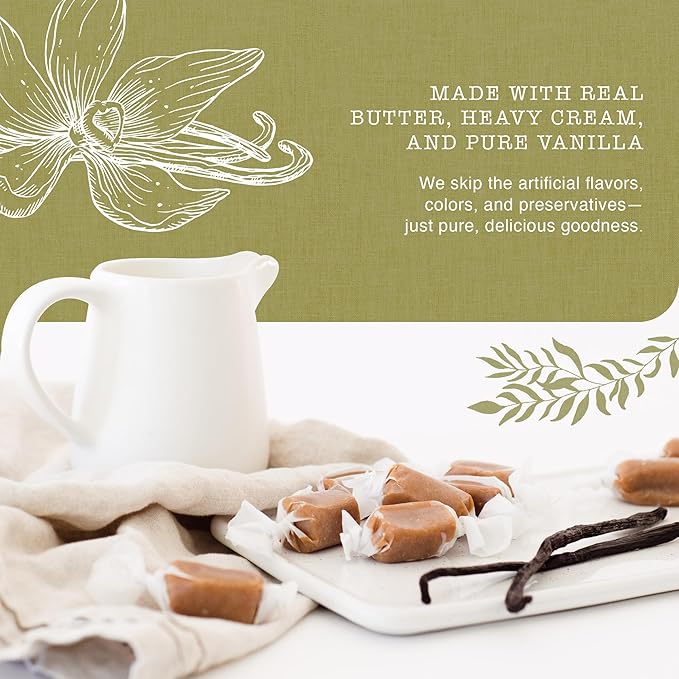 Taras Gourmet Vanilla Caramels | All Natural Candy | Creamy & Individually Wrapped with Real Butter (20 oz)