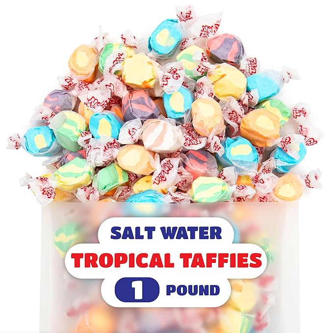 Salt Water Taffy Candy Mix - 1 Pound Bag - Assorted Tropical Fruit Flavors - Chewy Candy Individually Wrapped - Soft Tropical Candy - Old Fashioned Taffies