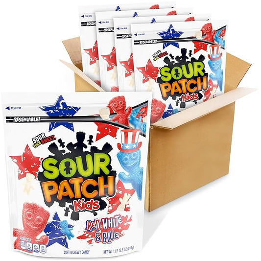 Sour Patch Kids Red, White & Blue Soft & Chewy Candy, Bulk Candy, 4-1.8 lb Bags