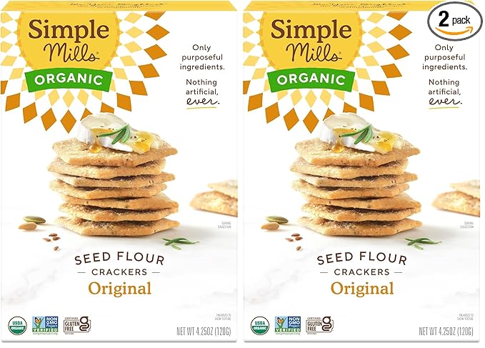 Simple Mills Organic Seed Crackers, Original - Gluten Free, Vegan, Healthy Snacks, Paleo Friendly, 4.25 Ounce (Pack of 2)