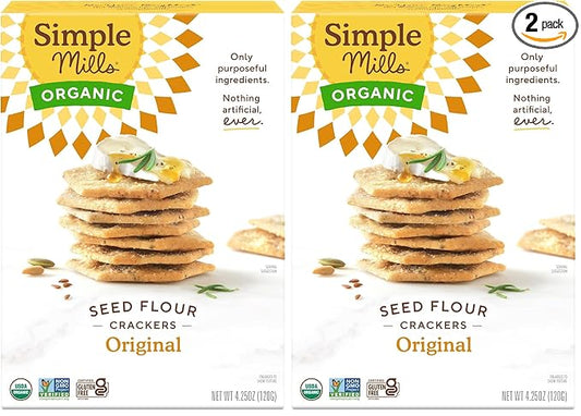 Simple Mills Organic Seed Crackers, Original - Gluten Free, Vegan, Healthy Snacks, Paleo Friendly, 4.25 Ounce (Pack of 2)