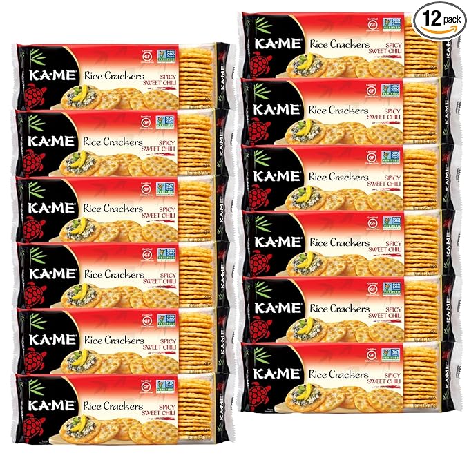 Ka-Me Rice Crackers Gluten Free And Non GMO Verified - Spicy Sweet Chili (Pack of 12)