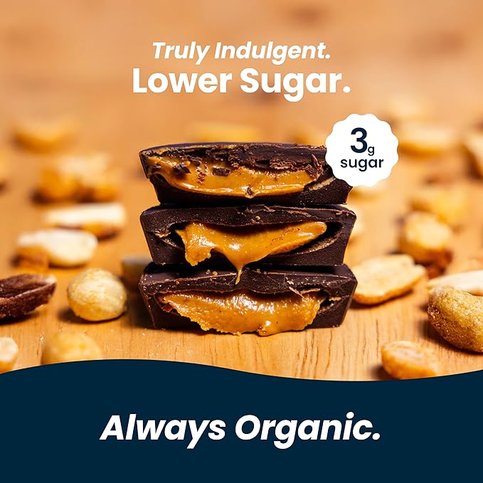 Chocxo Dark Chocolate Peanut Butter Cups - Lower Sugar, Organic, NonGMO, Keto, Gluten Free, Kosher. No Artificial Sweeteners/Sugar Alcohols, 3.45 oz (Pack of 6)