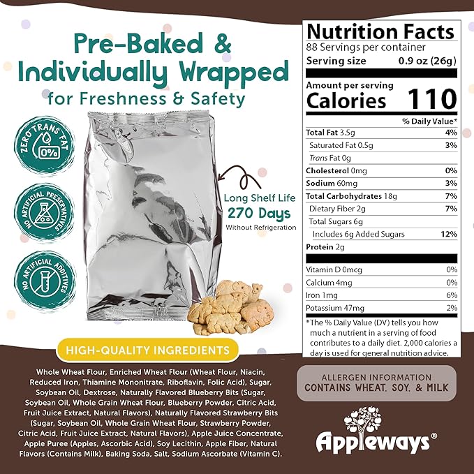 Mixed Berry Animal Crackers, All-Natural Whole Grain Animal Cookies, Healthy & Crispy Animal Bulk Crackers, Made in USA, 4 Bags, 20 Oz by Appleways