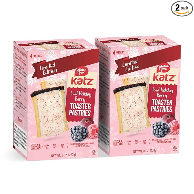 Katz Gluten Free Iced Holiday Berry Toaster Pastries. Limited Edition Kosher Breakfast Snack. Free of Dairy, Peanuts, Tree Nuts, and Sesame, No Artificial Color. (2Pk)