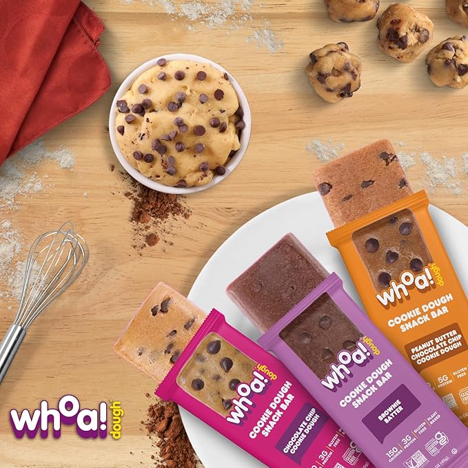 Whoa Dough Best Sellers Edible Cookie Dough Bars- Certified Non-GMO, Kosher and Gluten Free Bars - Healthy Snack Foods - Plant Based Snacks - Real Ingredients - Variety Pack (6 Bars)