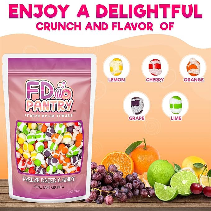 Freeze Dried Candy Tarts Mini Crunch- Light Crunchy Sweetness, 4 oz Flavors- Variety Mixed Fruit Punch. Tarts Mini Resealable Bag Freshness. Tangy Sweet