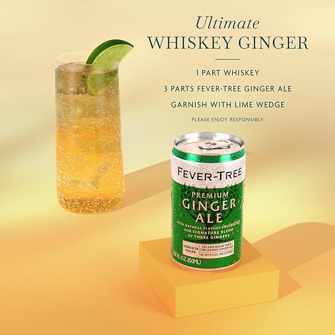 Fever Tree Ginger Ale - Premium Quality Mixer - Refreshing Beverage for Cocktails & Mocktails. Naturally Sourced Ingredients, No Artificial Sweeteners or Colors - 150 ML Cans - Pack of 24