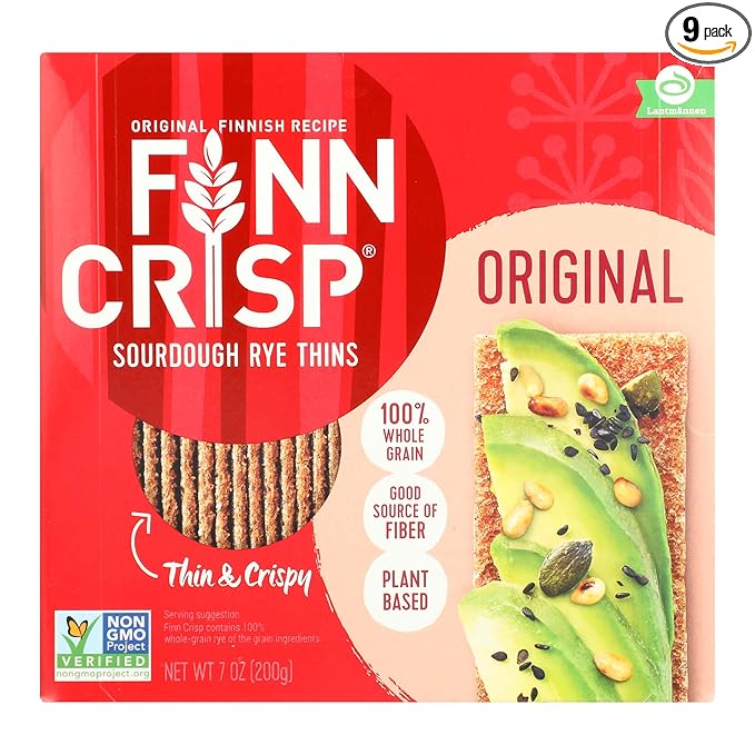 Finn Crisp Sourdough Rye Thins, Original Crispbread, 7 Ounce Boxes (Pack of 9)