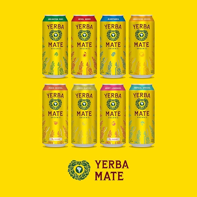 Yerba Madre Organic Yerba Mate, Energy Drink Alternative, Revel Berry, 150mg Natural Plant Based Caffeine, Better for You Energy & Focus, No Jitters or Crash, 15.5 Oz (Pack of 12) (Packaging May Vary)