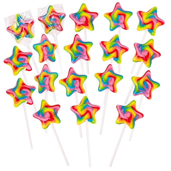 Rainbow Star Lollipops Swirl 18 PCS- Star Shaped Lollipop - Bulk Lolipop Candy Suckers Treats - Swirly Candies for Birthdays Party Favors and Goodie Bags - Easter Basket Fillers for Kids