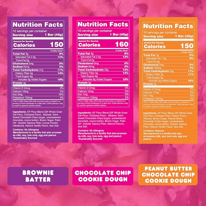 Whoa Dough Best Sellers Edible Cookie Dough Bars- Certified Non-GMO, Kosher and Gluten Free Bars - Healthy Snack Foods - Plant Based Snacks - Real Ingredients - Variety Pack (6 Bars)
