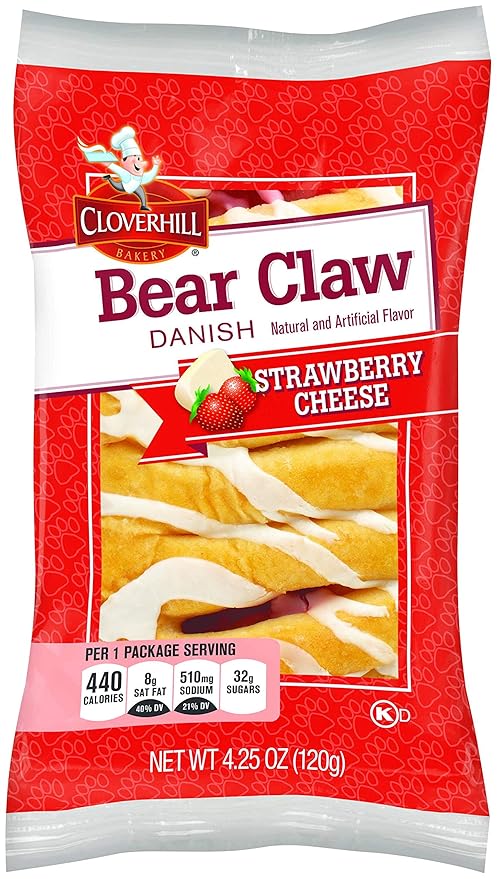 Cloverhill Danish Fruit Pastry Variety Pack | Strawberry, Cherry, Blueberry and Apple Bear Claws | Pack of 12