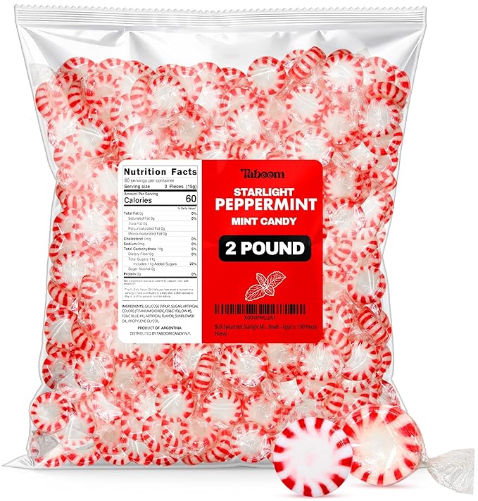 Bulk Starlight Peppermints Hard Candy - 2 Pound Approx. 144 Individually Wrapped Peppermint Hard Candy Discs For Holiday Parties, Candy Bowls & Treats