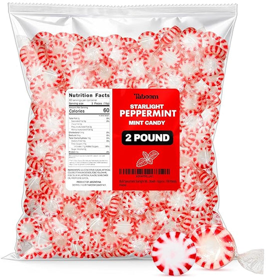 Bulk Starlight Peppermints Hard Candy - 2 Pound Approx. 144 Individually Wrapped Peppermint Hard Candy Discs For Holiday Parties, Candy Bowls & Treats