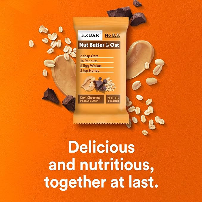 RXBAR Nut Butter and Oat Protein Bars, Protein Snacks, Snack Bars, Dark Chocolate Peanut Butter, 9.7oz Box (5 Count)