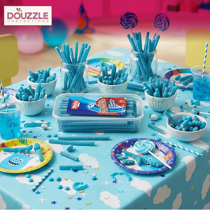 DOUzzle Valentines Day Sweet Treats, Sour Sticks Chewy Candy Straws Blue Raspberry Sour Sticks (10 OZ - Pack of 1) Goodie Bag Stuffer, Pinata Filler - Kosher Parve