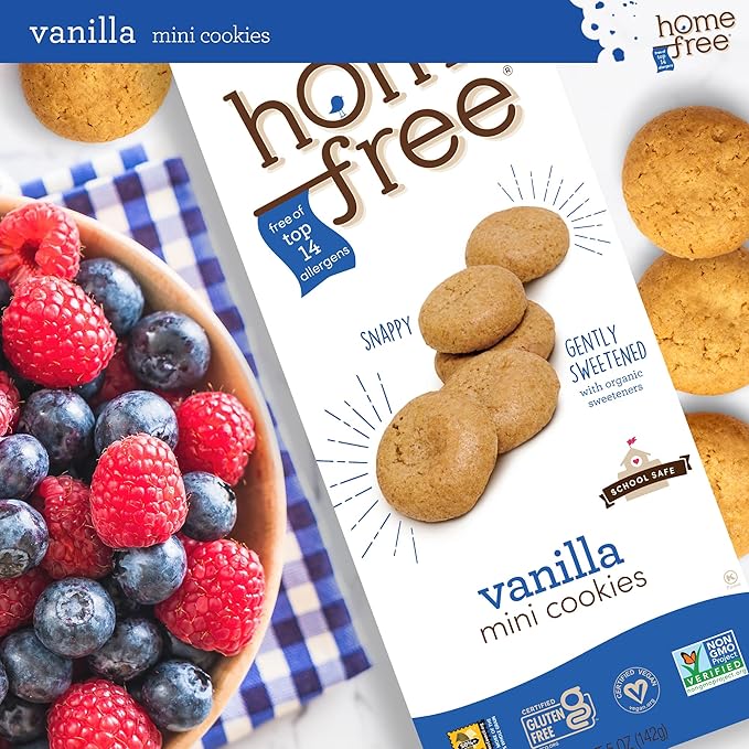 Homefree Mini Vanilla Cookies, Gluten Free, Nut Free, Vegan, School Safe and Allergy Friendly Snack, 5 oz. Box (Pack of 1)