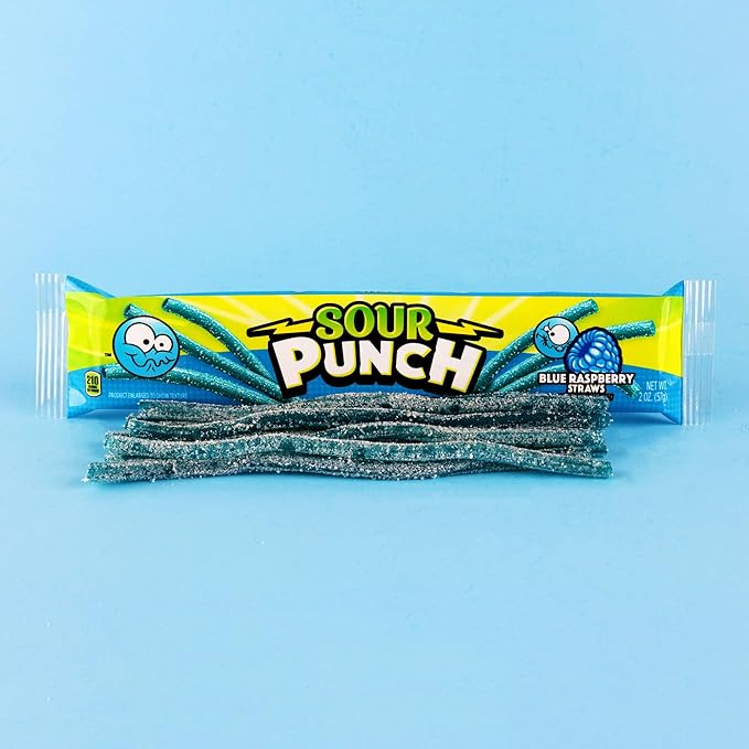 Sour Punch Straws, Sweet & Sour Flavored Soft, Chewy Candy, Tray, Blue Raspberry, 48 Oz