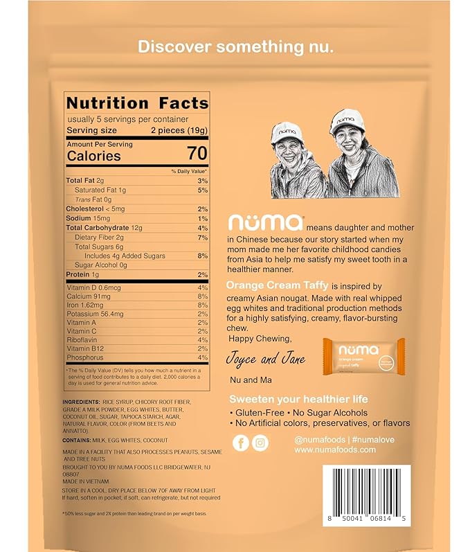 Numa Taffy Candy – Orange Cream Made with Real & Simple Ingredients – Low Sugar, High Protein, Low Calorie, All Natural & Gluten Free Nutritious Taffy – 3 bags with 10 Individually Wrapped Chews Each