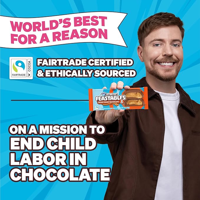 Feastables MrBeast Peanut Butter Cups, Milk Chocolate & Creamy Peanut Butter Filling, Cups for Adults & Kids, Chocolate Candy for Snacks, Gifts, or Dessert, Made With Fairtrade Cocoa, 2 Pack, 24 Count