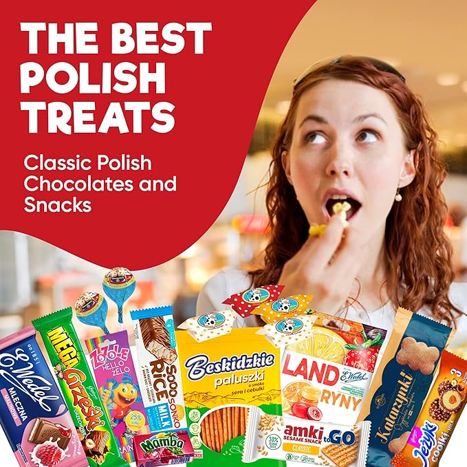Authentic Polish Candy Snack Box - 15 Traditional Treats from Poland - Indulge in the Flavors of Poland with Wafers, Sesame snacks, Cookies & More! Perfect Poland Gifts