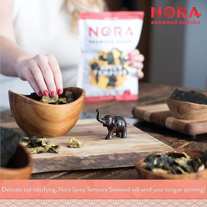 Spicy Tempura Seaweed Snacks by Nora, Thick Nori Sheets Snack Strips, Low-Carb Healthy Snacks for Adults, Asian Snacks, Vegan, Non-GMO, 6-Pack