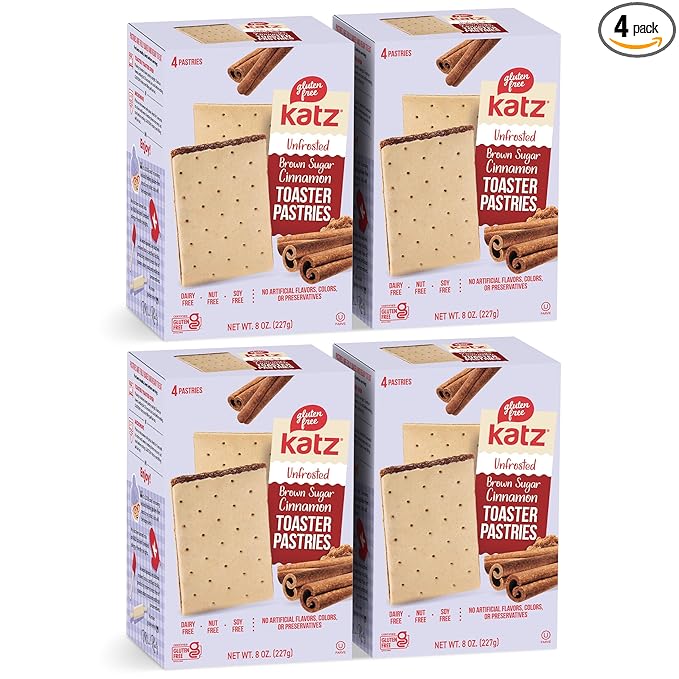 Katz Gluten Free Unfrosted Cinnamon Toaster Pastries. School Snacks. Free of Dairy, Peanuts, Tree Nuts, and Sesame, No Artificial Color. Kosher. 8oz (4pk)