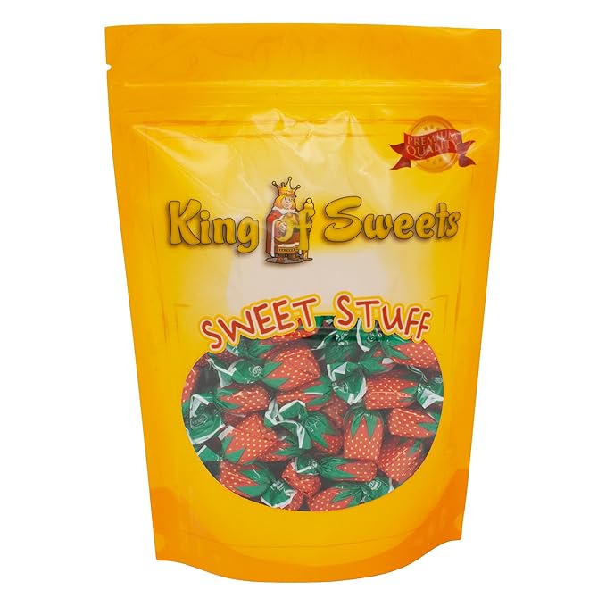 Strawberry Filled Hard Candy Bon Bons – Individually Wrapped Fruit Candies – Classic Strawberry Candy with Soft Center – 1 Pound Resealable Bag