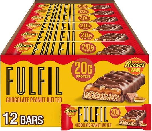 FULFIL Chocolate Peanut Butter Flavored Protein Bar Made with REESE's Peanut Butter, Gluten Free with 20g Protein, Pantry Staples, 12 Count