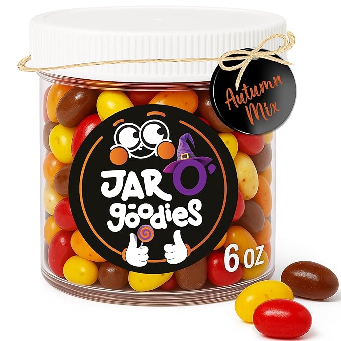 Jar O' Goodies - Valentines Day Sweet Treats, Autumn Mix Jelly Beans Gift Set, Original Chewy Candies (6 Ounce, 1 Pack) Party Favor - Gluten & Nut Free, Kosher Parve