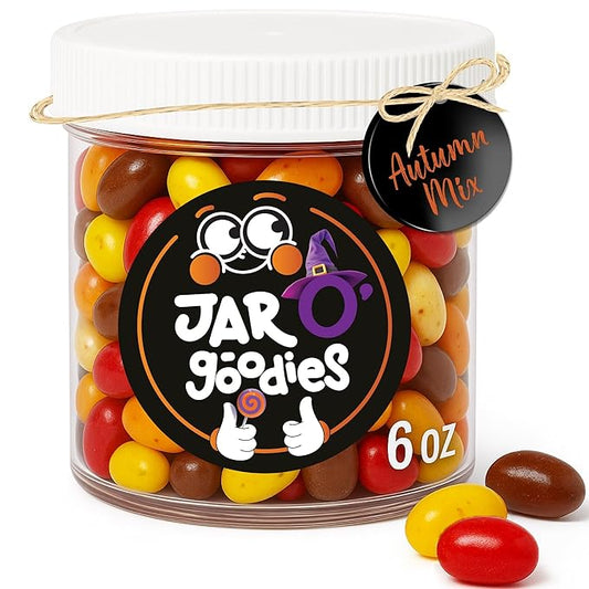 Jar O' Goodies - Valentines Day Sweet Treats, Autumn Mix Jelly Beans Gift Set, Original Chewy Candies (6 Ounce, 1 Pack) Party Favor - Gluten & Nut Free, Kosher Parve