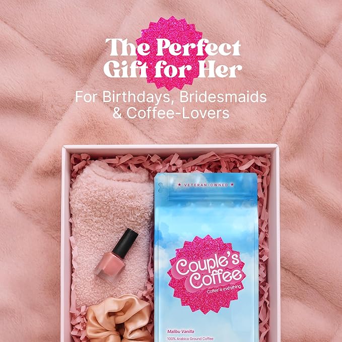 Couple's Coffee Vanilla Grounds | Malibu Vanilla Flavored Coffee | Pink Gifts for Women | Gives Back to Military Families | Medium Roast Made with 100% Arabica Beans | 12oz